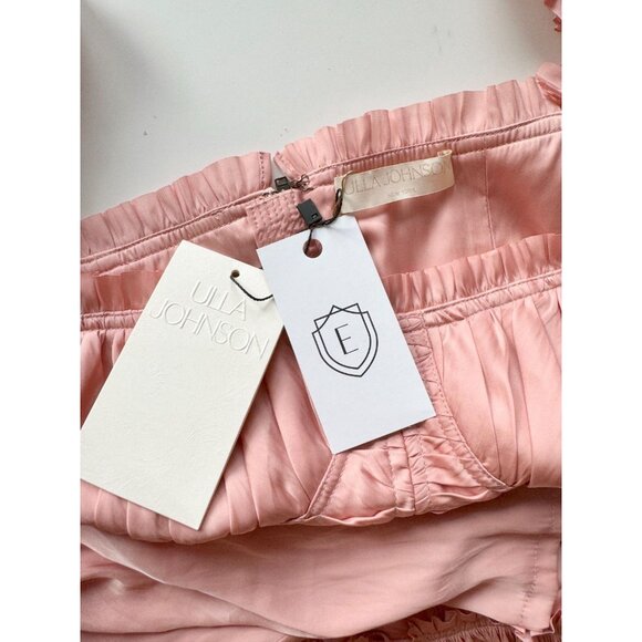NWT ULLA JOHNSON Mia Tuberose Pink Plisse Satin Corset Peplum Blouse Top, Size 8 - Picture 12 of 16